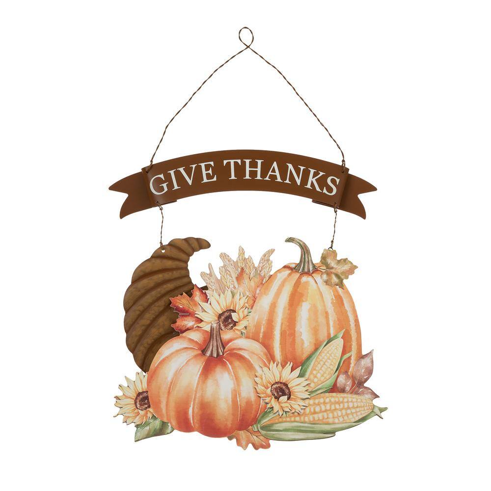 Glitzhome 24 in. L Metal Happy Thanksgiving Wall Decor 2006000082 - The  Home Depot