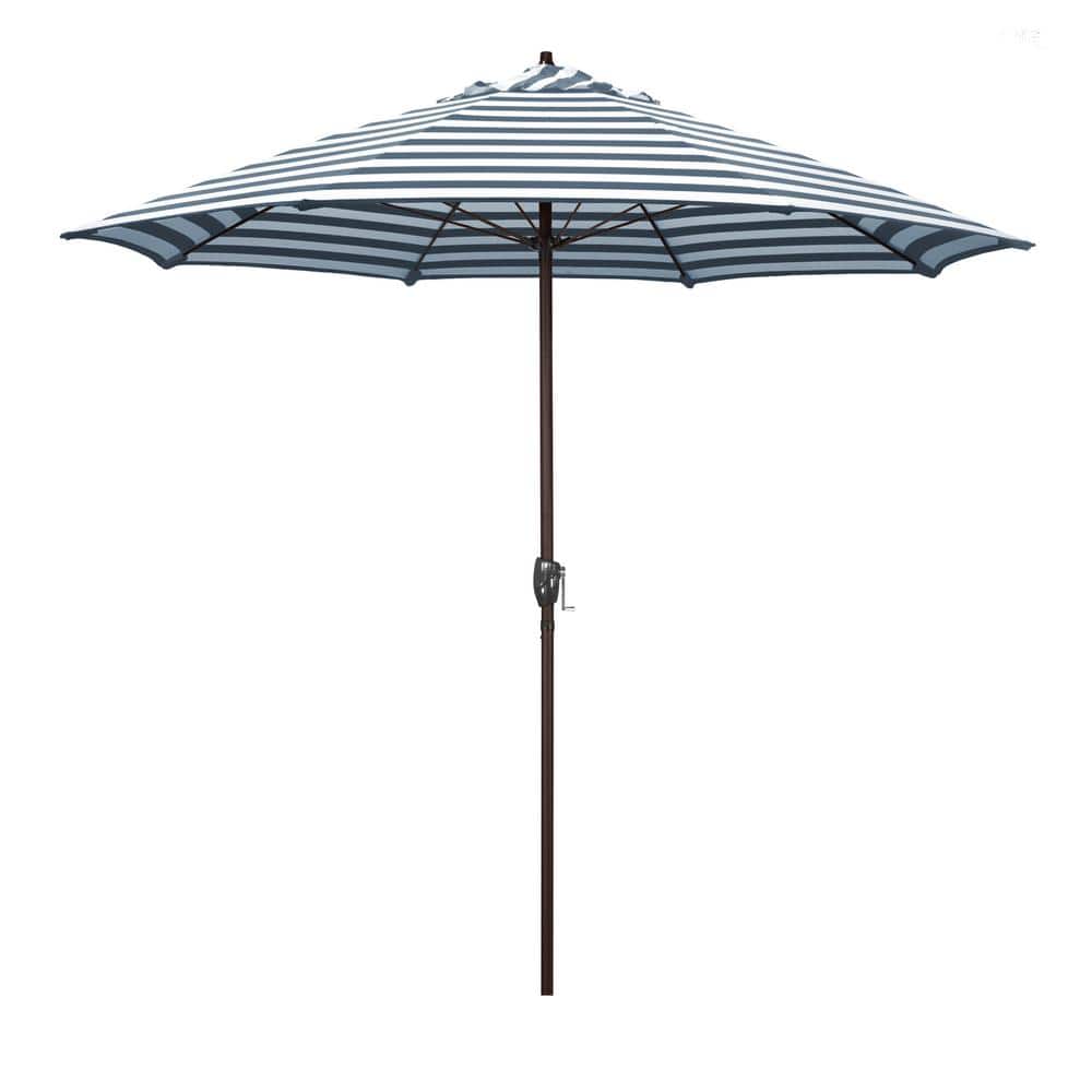 9 ft. Bronze Aluminum Market Patio Umbrella with Fiberglass Ribs and Auto Tilt in Navy White Cabana Stripe Olefin price history on PriceWatchPro