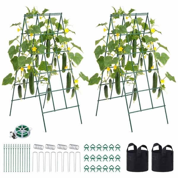Green Steel A-Frame Garden Trellises for Raised Bed 48 in L. x 21 in W., w/Metal Rustproof Coating Support, 4 Pack