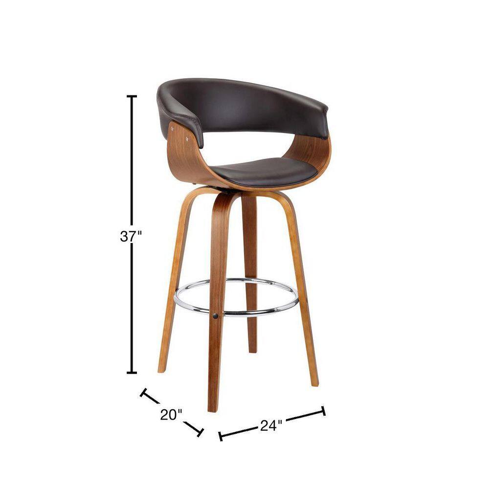 Walnut and Gray Faux Leather Swivel Counter Stool