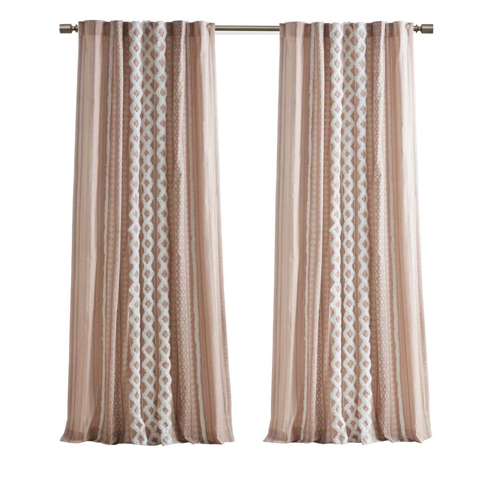 Blush Cotton Light-Filtering Window Curtain with Chenille Stripe, 50" x 84"