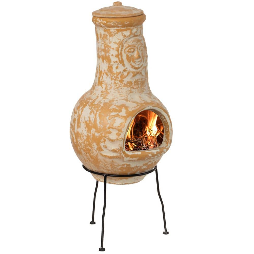 Vintiquewise Outdoor Clay Chiminea Fireplace Sun Design Wood Burning ...