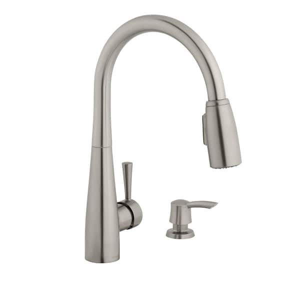 900 Series Single-Handle Pull-Down Sprayer Kitchen Faucet with Soap Dispenser in Stainless Steel 900 Series Single-Handle Pull-Down Sprayer Kitchen Faucet with Soap Dispenser in Stainless Steel