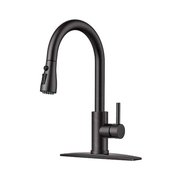 Single Handle Pull Down Sprayer Kitchen Faucet with Deck Plate in Oil Rubbed Bronze