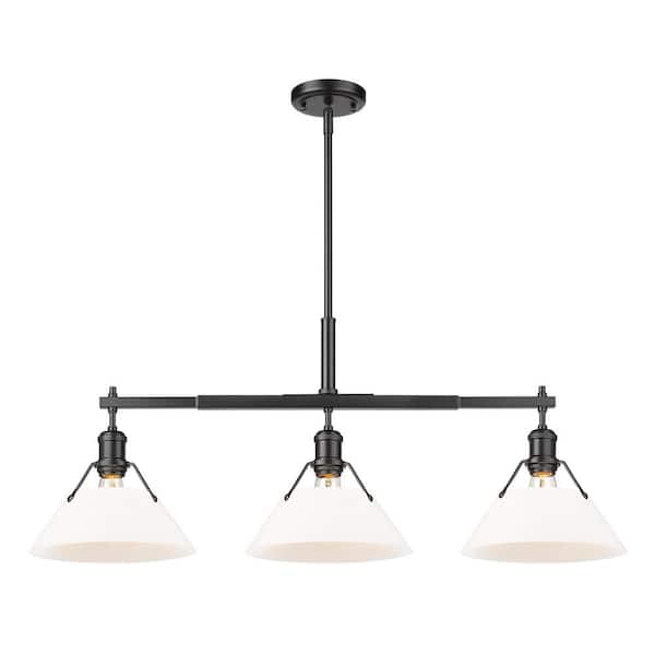 Golden Lighting Orwell 100-Watt 3-Light Matte Black and Opal Glass Linear Pendant Light