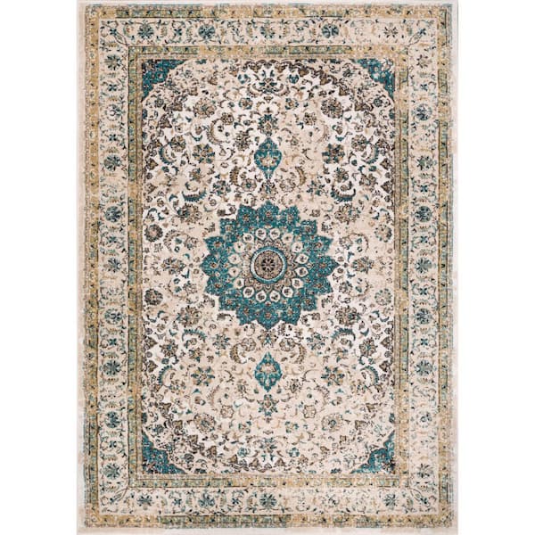 Well Woven Luxbury Mahal Traditional Vintage Persian Oriental Beige 3 ft. 11 in. x 5 ft. 3 in. Area Rug