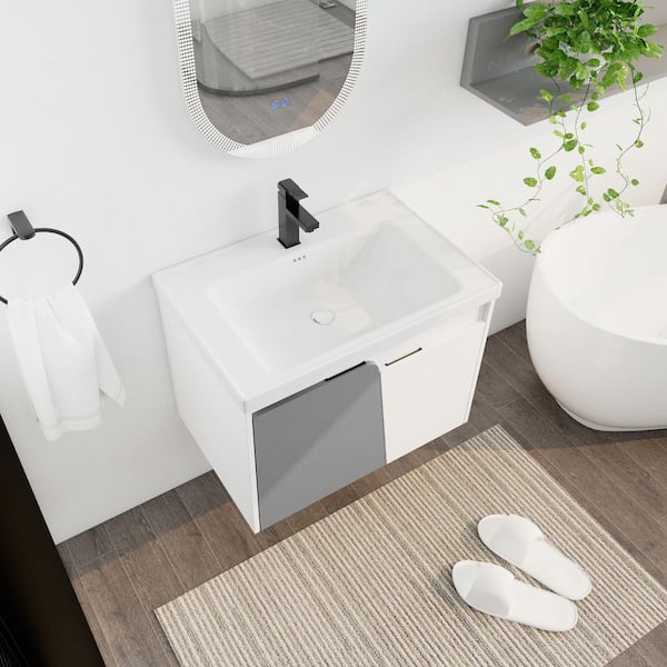 Anky 27.8 in. W x 18.5 in. D x 20.7 in. H Single Sink Bath Vanity in White with White Ceramic Top