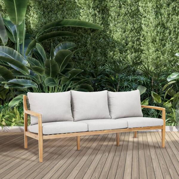 Spring Arcacia Wood Patio Outdoor Couch with Gray Cushions