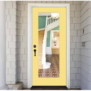 Legacy 30 in. x 80 in. Full-Lite Clear Glass RHIS Primed Jackfruit Finish Fiberglass Prehung Front Door