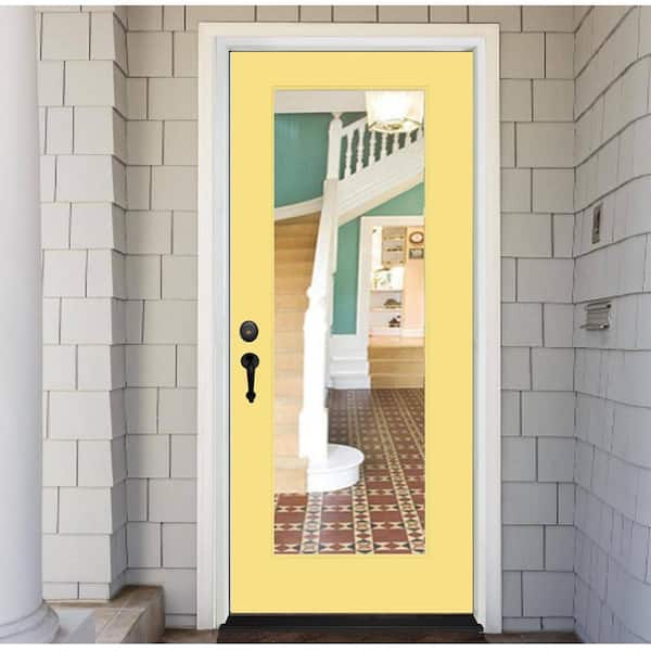 Legacy 30 in. x 80 in. Full-Lite Clear Glass RHIS Jackfruit Finish Fiberglass Prehung Front Door