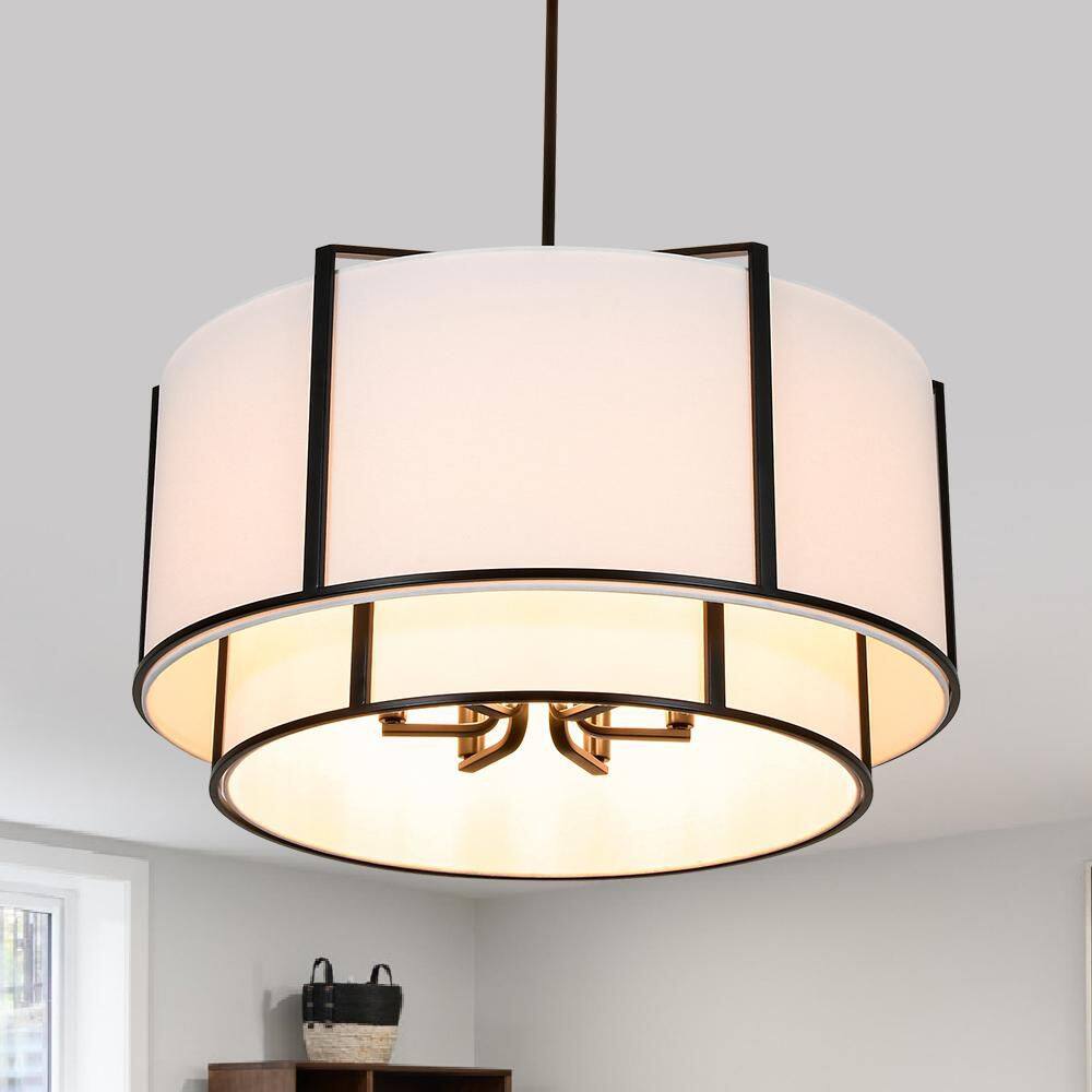 Haven 6-Light 28.1 in.W Matte Black Double Drum Fabric Pendant Light for Dining Room and Living Room price history on PriceWatchPro