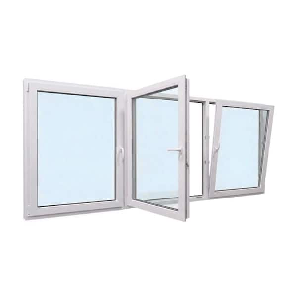 108 in. x 42 in. Elite Euro White Exterior/Interior Vinyl Triple Sash Tilt/Turn Window with Middle Left Inward Swing
