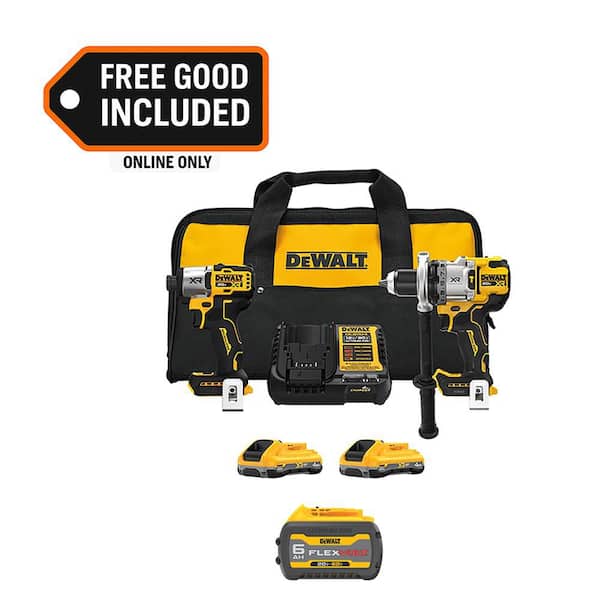 20V MAX Lithium-Ion Cordless 2-Tool Combo Kit with FLEXVOLT 20V/60V MAX 6 Ah Battery, (2) 4 Ah Batteries, Charger & Bag