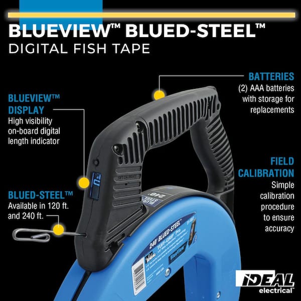 240 ft. Blued-Steel Fish Tape w/BlueView Display