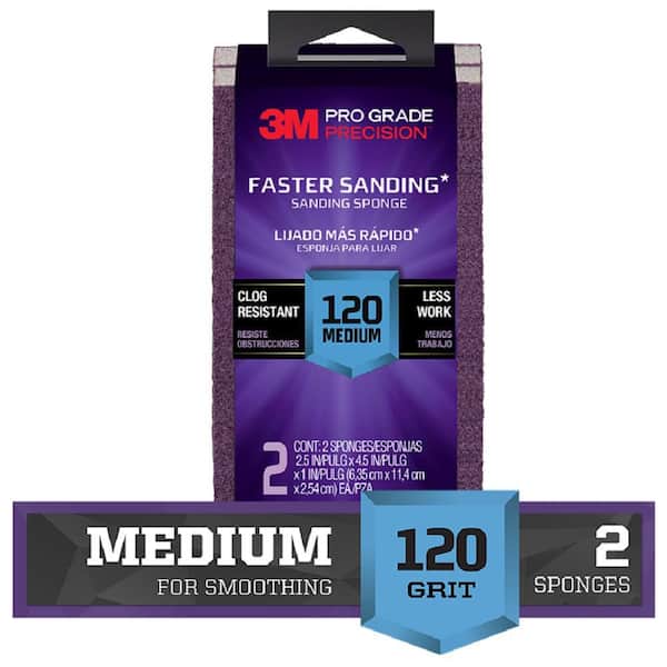 Pro Grade Precision 2 1/2 in. x 4-1/2 in. x 1 in. 120-Grit Medium Block Sanding Sponge (2-Pack)