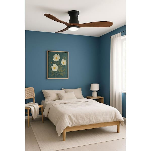 HINKLEY Swell Flush Illuminated 56.0 in. Indoor/Outdoor Integrated LED Matte Black Ceiling Fan with Remote Control