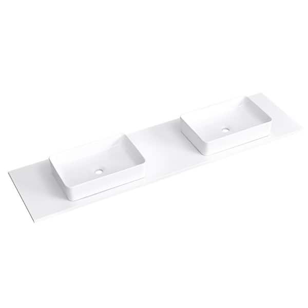 YASINU 72 in. W x 22 in. D Engineered Stone Composite White