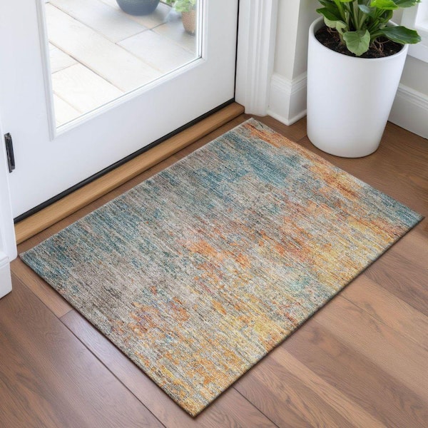 Mayfield Premium Machine Washable Abstract AMF1297 Teal 2 ft. x 3 ft. Area Rug