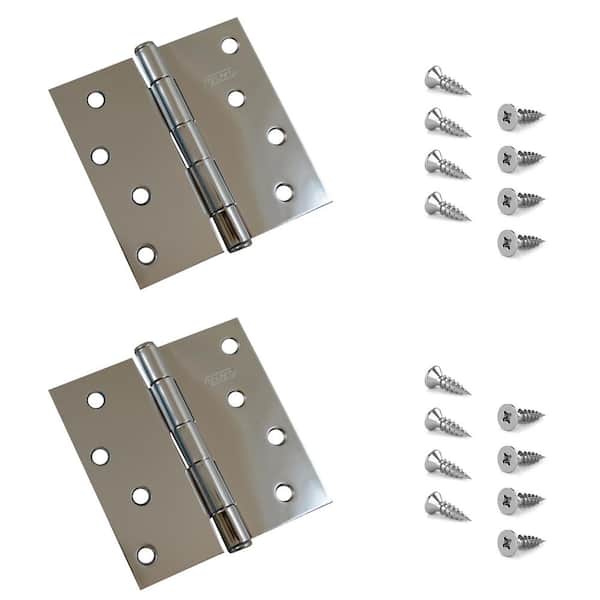 Onward 4 in. x 4 in. Polished Chrome Full Mortise Butt Hinge with Removable Pin (2-Pack)