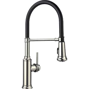 EMPRESSA Single Handle Gooseneck Pull-Down Sprayer Kitchen Faucet in Polished Nickel