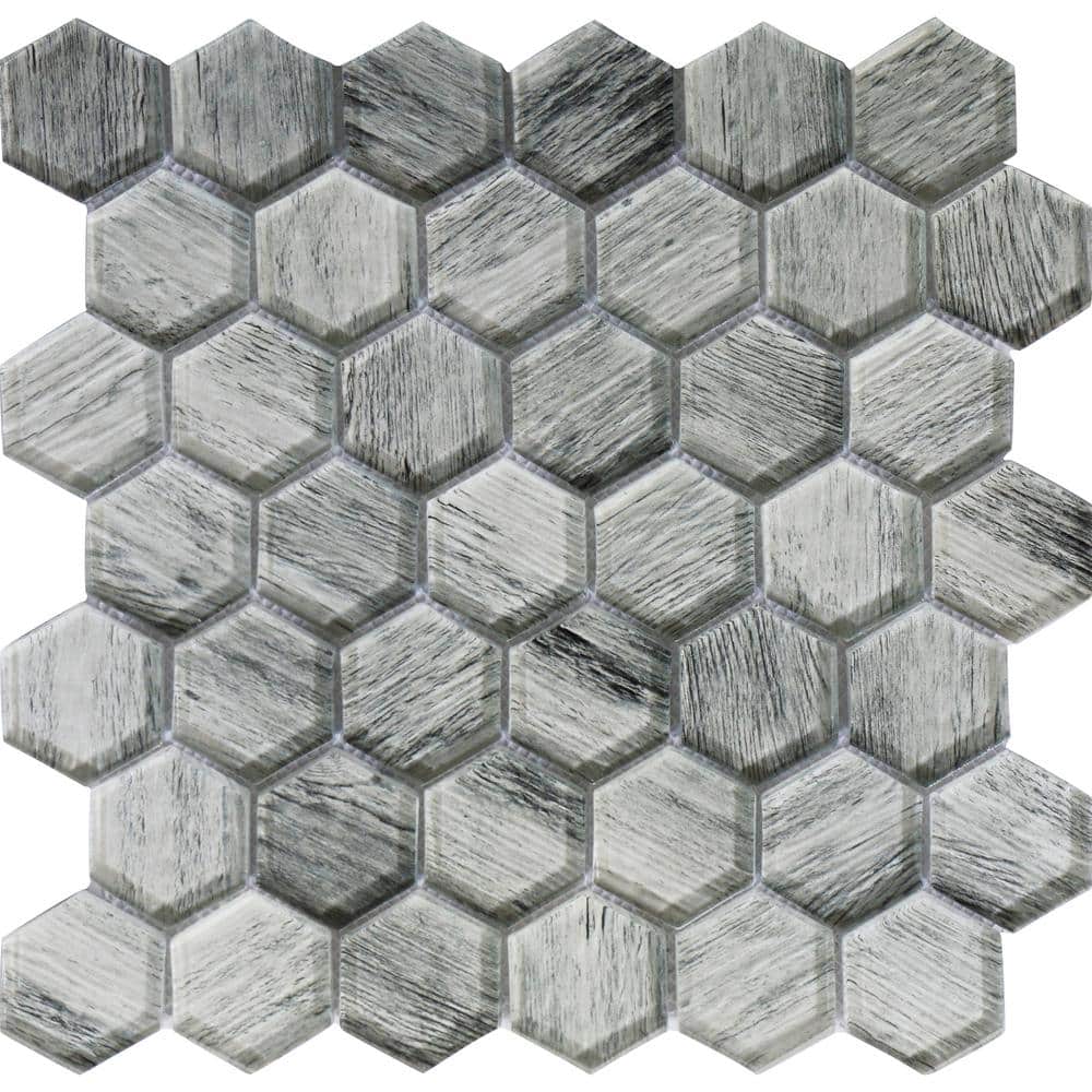 Silver and Gray 4 in. x 5 in. Polished Glass Hexagon Mosaic Tile Sample (0.13 sq. ft./Piece) price history on PriceWatchPro