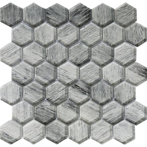 Silver and Gray 11.8 in. x 11.8 in. Hexagon Polished Glass Mosaic Tile (4.83 sq. ft./Case)