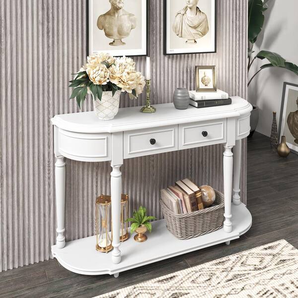 Harper & Bright Designs Retro 52 in. White Curved Wood Console Table ...