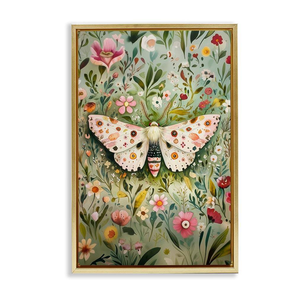 Floral Moth & Botanicals by The Dutch Lady Gold Floater Frame Nature Graphic Art Print 31 in. x 21 in. price history on PriceWatchPro