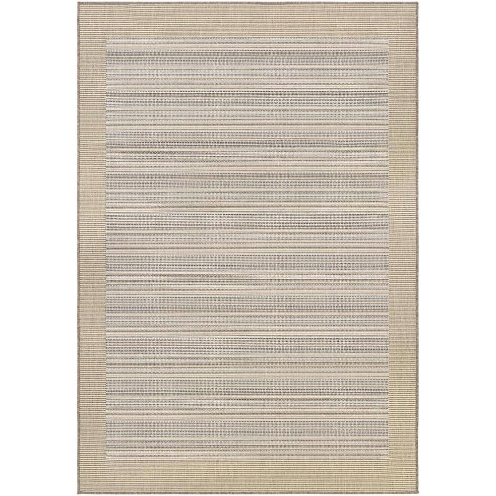 Ivory Stripe Easy-Care Synthetic 6' x 9' Outdoor Rug