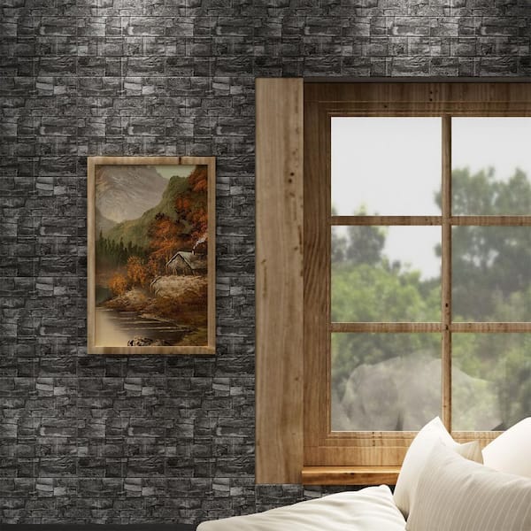 15 in. x 13.7 in. Black 3D Peel and Stick Wall Panels, Textured Faux Brick Wall Panels for Bedroom and Kitchen (20-Pack)