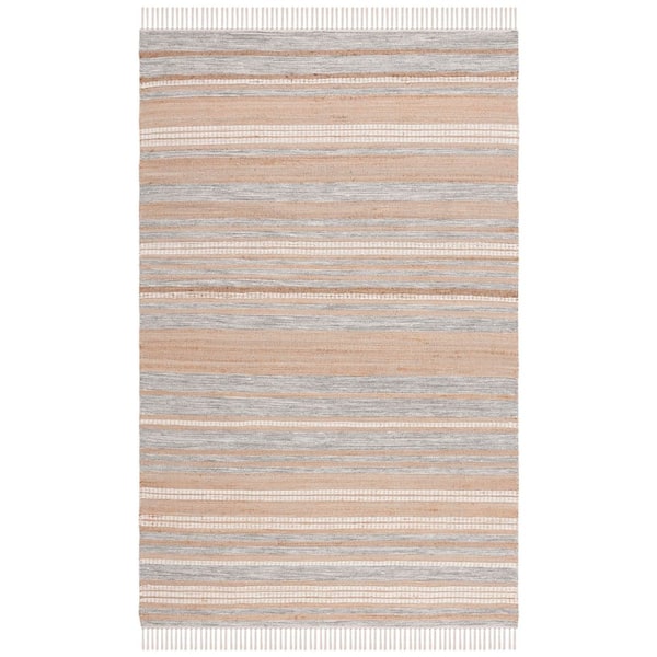 Kilim 5 ft. x 8 ft. Natural/Gray Striped High-Low Area Rug