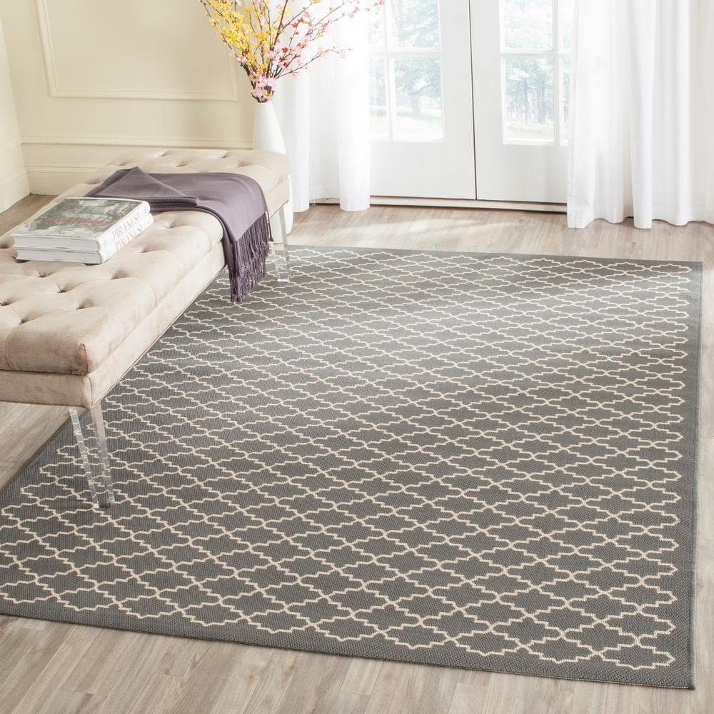 Anthracite & Beige 4' Square Synthetic Easy-Care Outdoor Rug