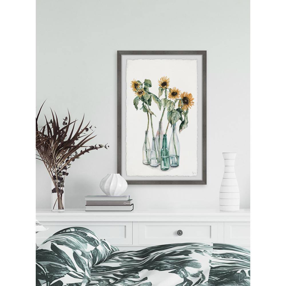 Sunflower Bloom Watercolor Print in Natural Wood Frame