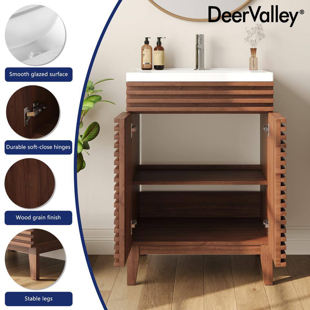 24" Walnut Freestanding Bathroom Vanity with Ceramic Sink
