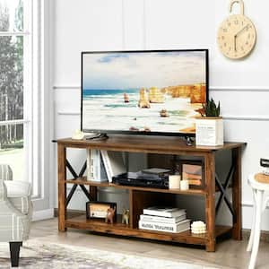 47 in. W Rustic Brown Modern Farmhouse TV Stand Entertainment Center for TV's up to 55 in. with Open Shelves