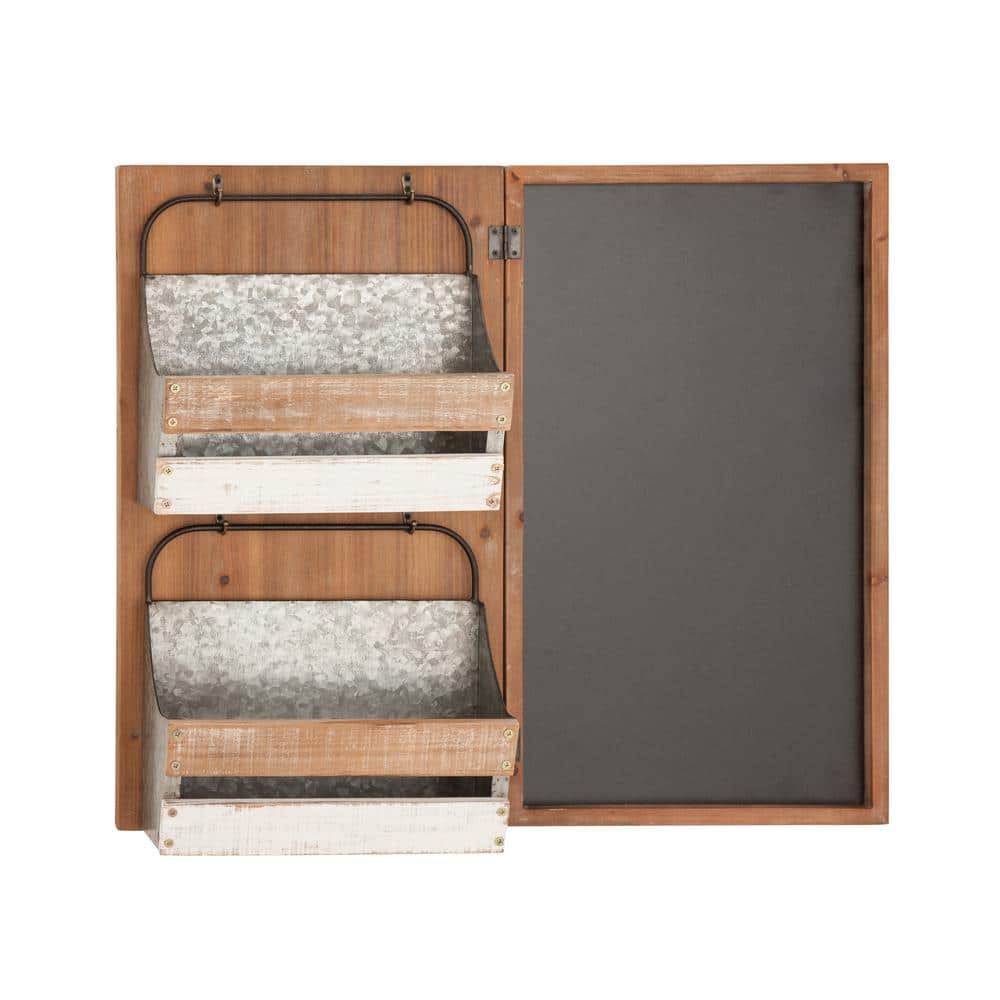 Rustic Brown and White Wall Mounted Wood and Metal Organizer