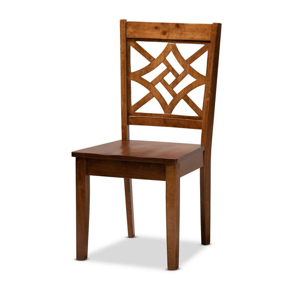 Nicolette Walnut Brown Wood 7-Piece Dining Set with Geometric Cut-Out Chairs