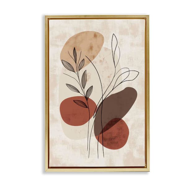 Stupell Industries Sprig Outlines Neutrals by LSR Design Studio Gold Floater Frame Nature Graphic Art Print 25 in. x 17 in.