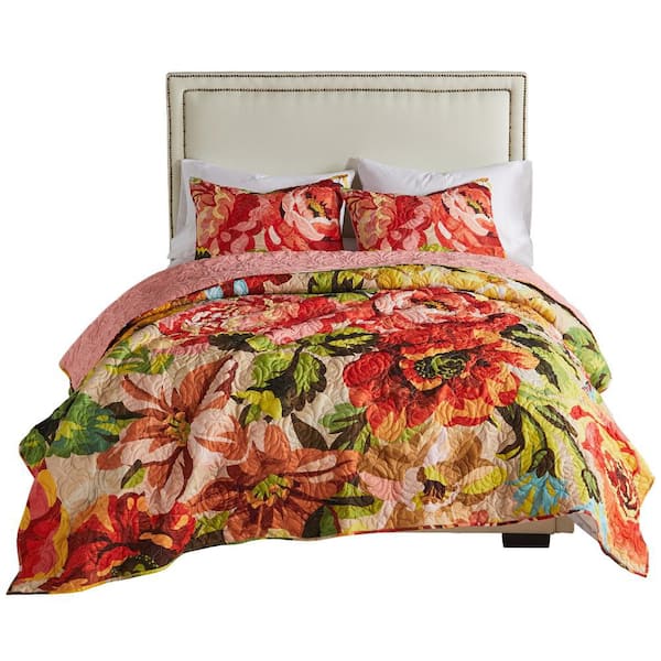 Benjara 3-Piece Multi-Colored Solid Queen Size Microfiber Quilt Set