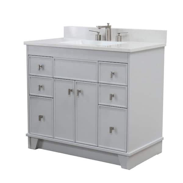 Bellaterra Home 39 in. W x 22 in. D Single Sink Bath Vanity in French Gray with White Engineered Qt. Top with White Rectangle Basin