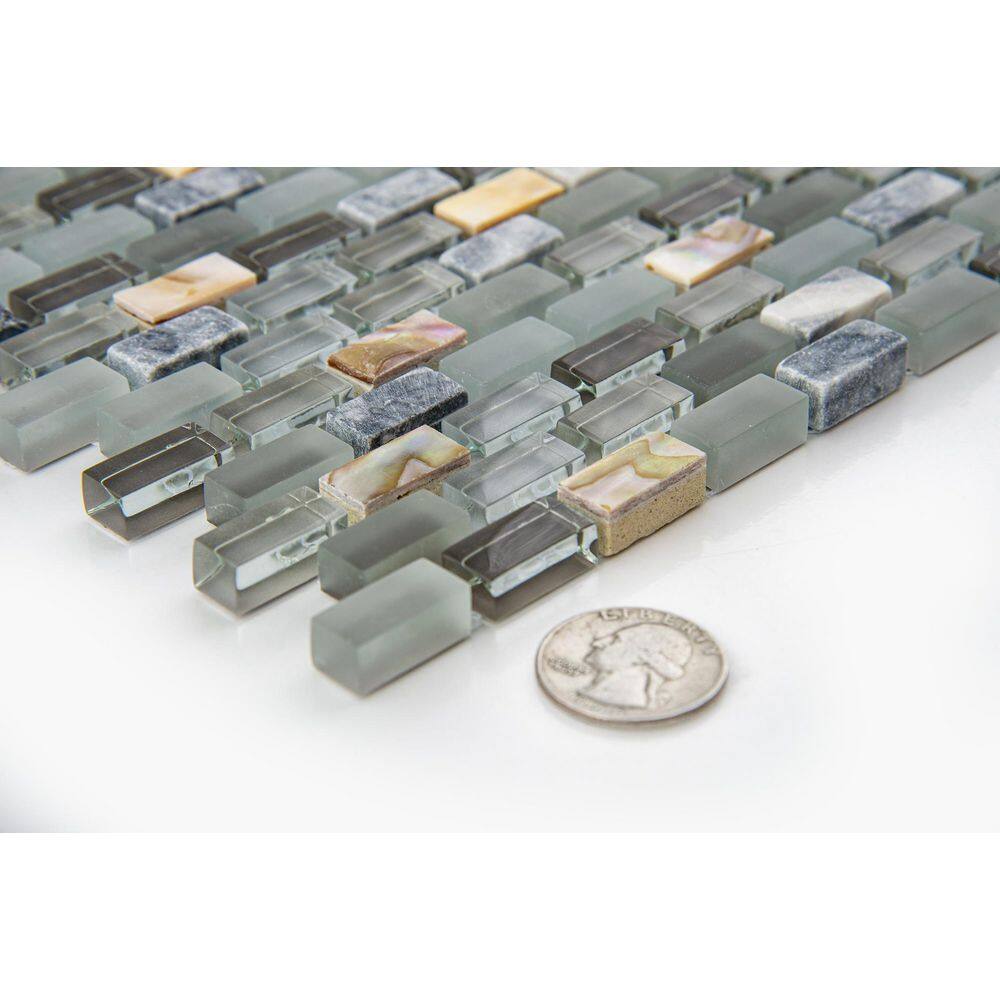 Escena Green, Gray, Brown Glass and Marble Mosaic Tile