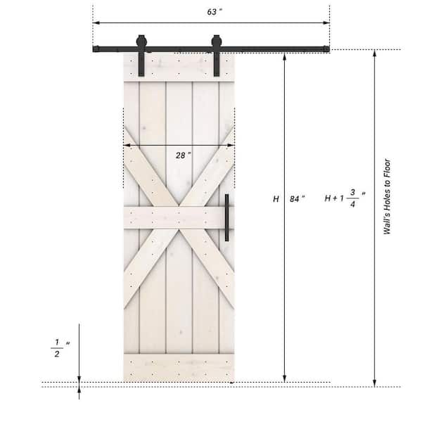 Dessliy Mid X Series 28 in. x 84 in. Fully Set Up White Finished Pine Wood Sliding Barn Door With Hardware Kit