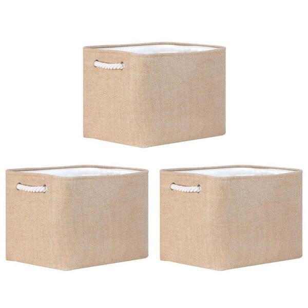 Brown 16 in. x 12 in. Fabric Decorative Basket Set of 3 with