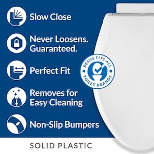 Fremont Slow Close Elongated Closed Front Plastic Toilet Seat in White that Never Loosens
