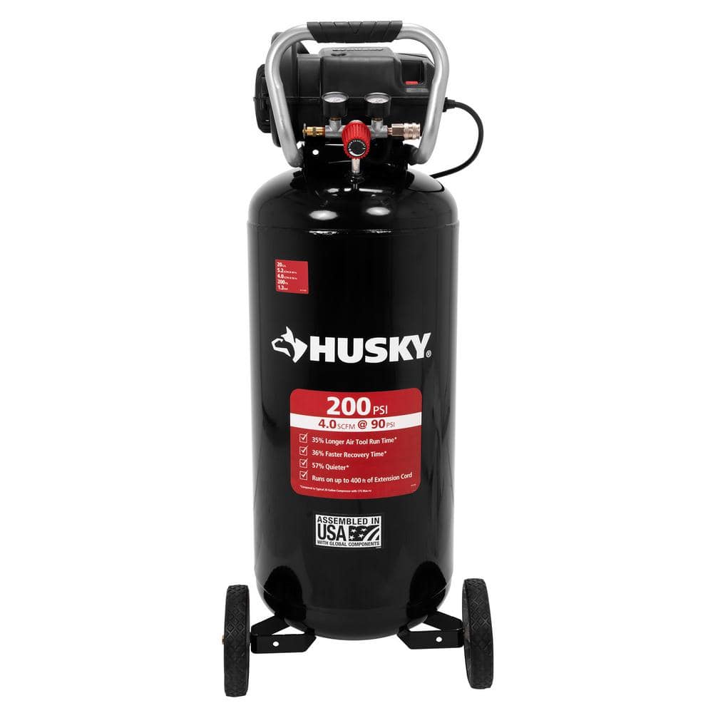 Husky 20 Gal. 200 PSI Oil Free Portable Vertical Electric Air Compressor  C202H - The Home Depot