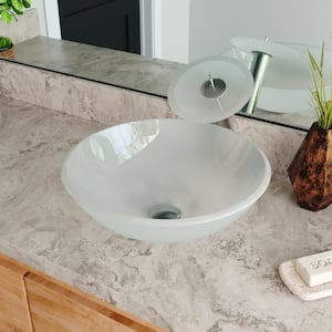Symmetry 16.5 in. White Glass Round Vessel Bathroom Sink