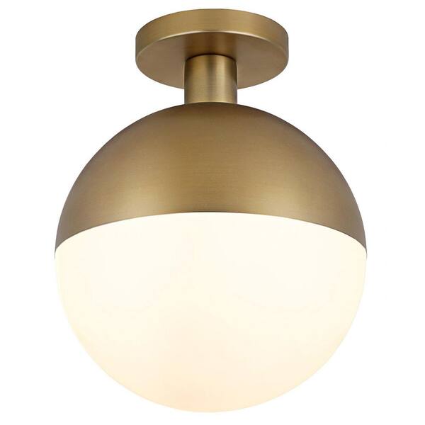 Meyer&Cross Orb 9.75 in. Antique Brass and White Semi Flush Mount with ...