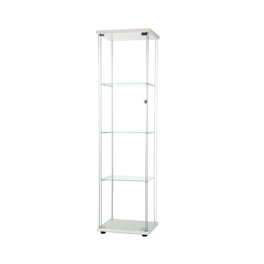 White Glass Display Cabinet 4 Shelves With Door Floor Standing Curio