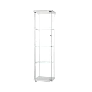 White Glass Display Cabinet 4 Shelves with Door Floor Standing Curio Bookshelf for Living Room Office
