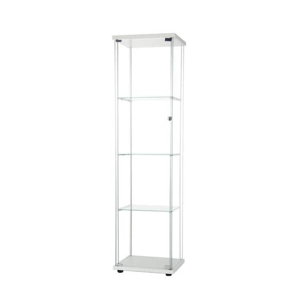 Unbranded White Glass Display Cabinet 4 Shelves with Door Floor Standing Curio Bookshelf for Living Room Office